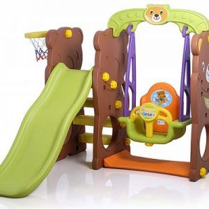 3 in 1 Bear Slide with Swing and Basketball Game