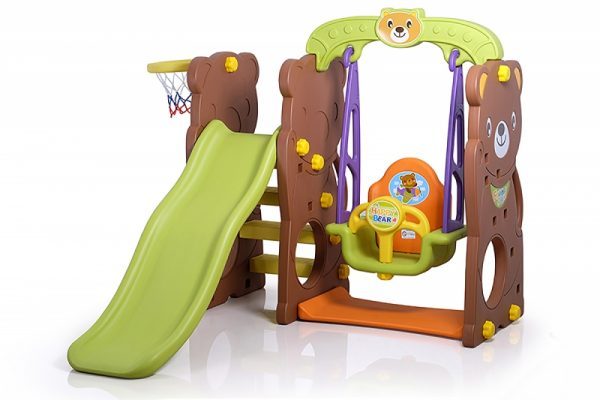 3 in 1 Bear Slide with Swing and Basketball Game